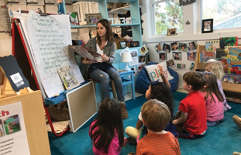 Teacher using book teaching centre
