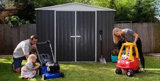 Family Infront Garden Shed