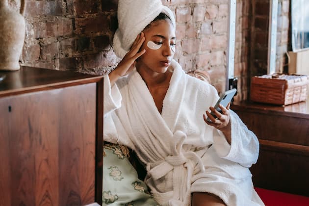 girl wearing white bamboo bathrobe