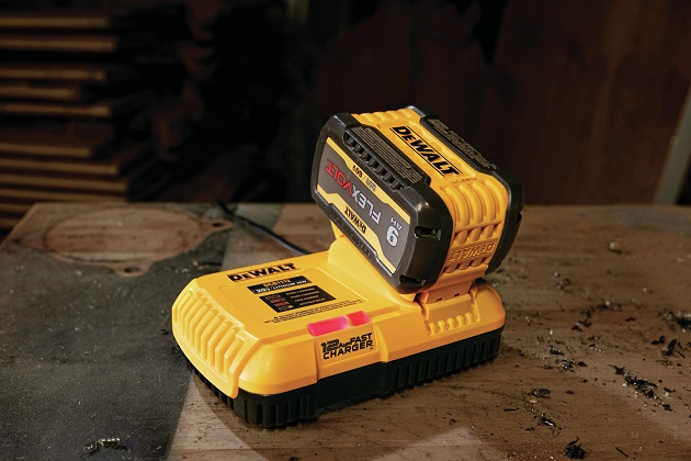Close-up of dewalt charger