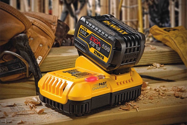 close-up of dewalt battery charger