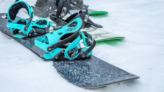 Bindings attached to the snowboard