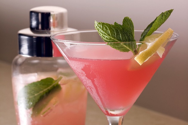 glass of pink cocktail 