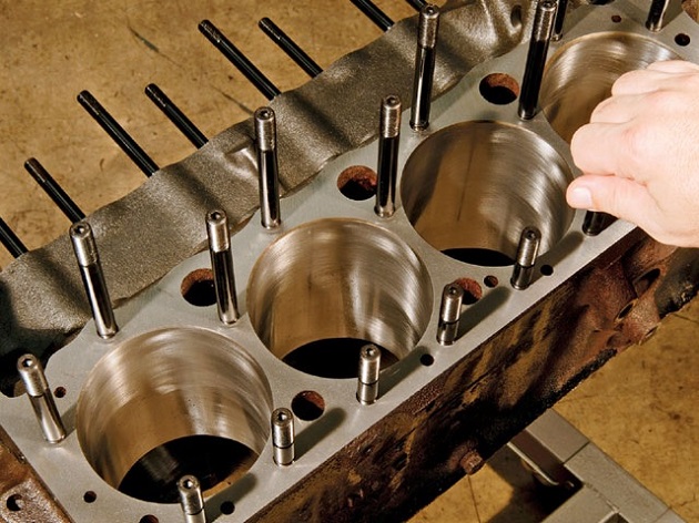 close-up of engine tighteners 